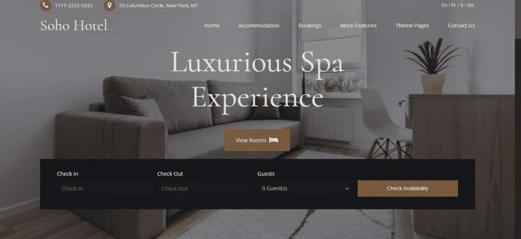 Soho Hotel- hotel WordPress themes, ThemeGem