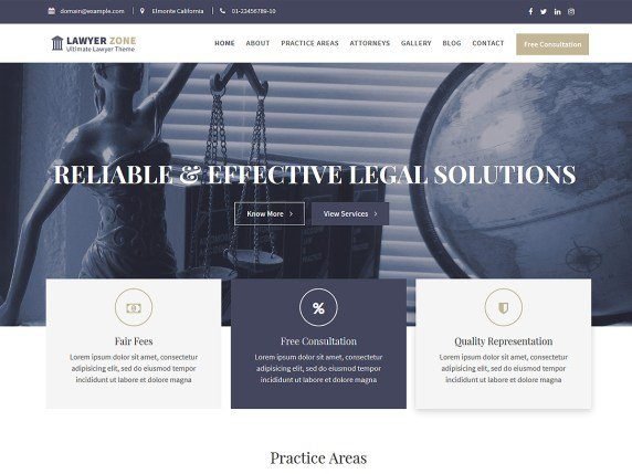 Lawyer Zone- best free lawyer WordPress themes for law frims